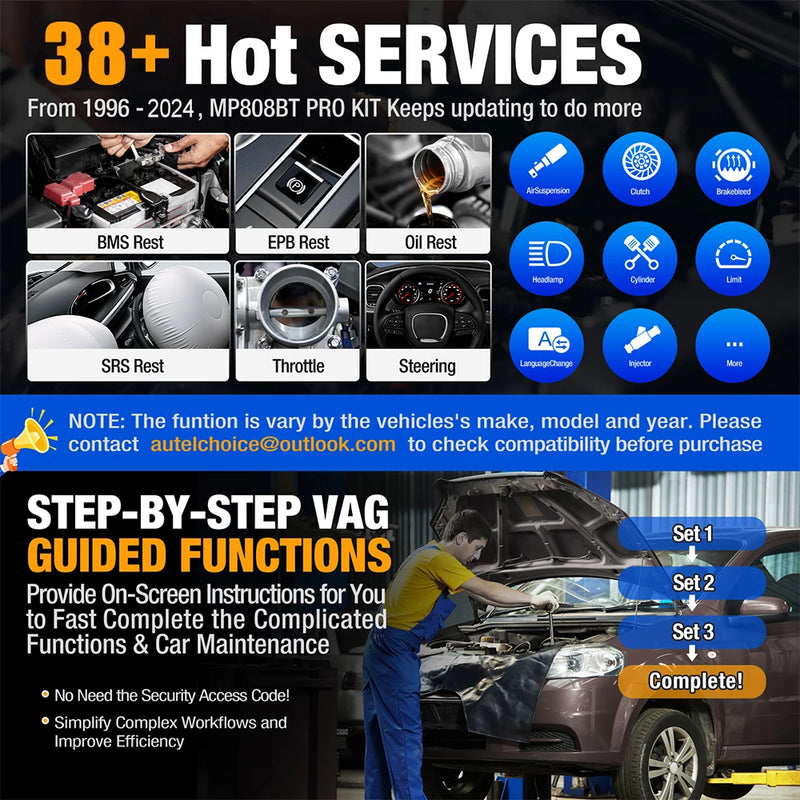 Autel MaxiPRO MP808BT PRO Kit Diagnostic Scanner Automotive Online ECU Coding Tool, Active Test, 38+ Services, 2-Yea Free Update