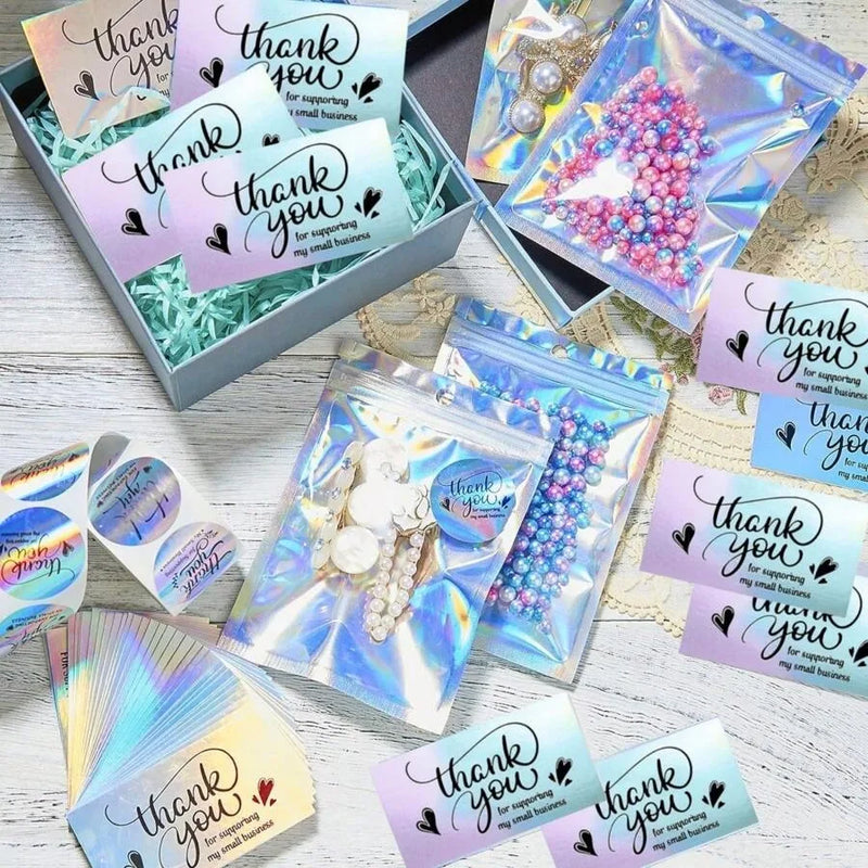 570 Pcs Laser Thank You Business Cards Stickers Kit, Include 50pcs Business Card 500pcs Thank You Stickers 20pcs Resealable Pack