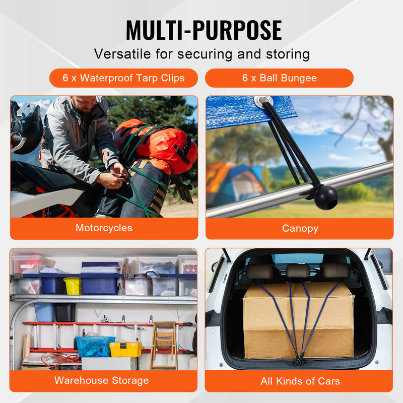 SucceBuy 32pcs Bungee Cords 2M Elastic Luggage Bungee Straps with A3 Steel J-Hooks Anti-slip Flat Elasticity Rope for Cargo