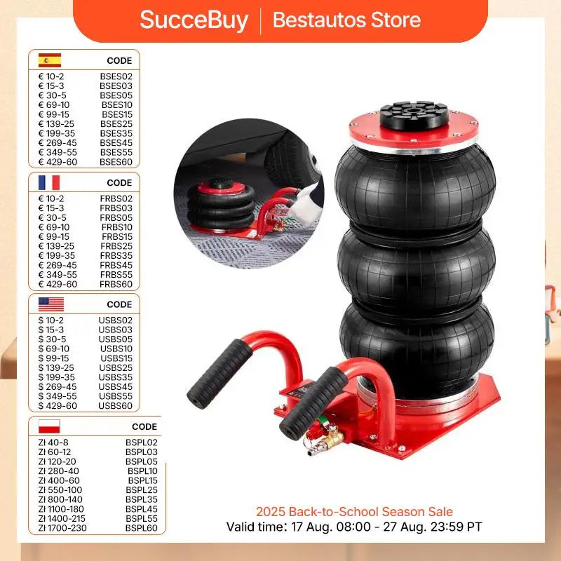 SucceBuy Triple Bag Air Jack 3 Ton(6600 lbs)Capacity Portable Pneumatic Car Jacks Heavy Duty&Quick Lifting for Garage Car Repair