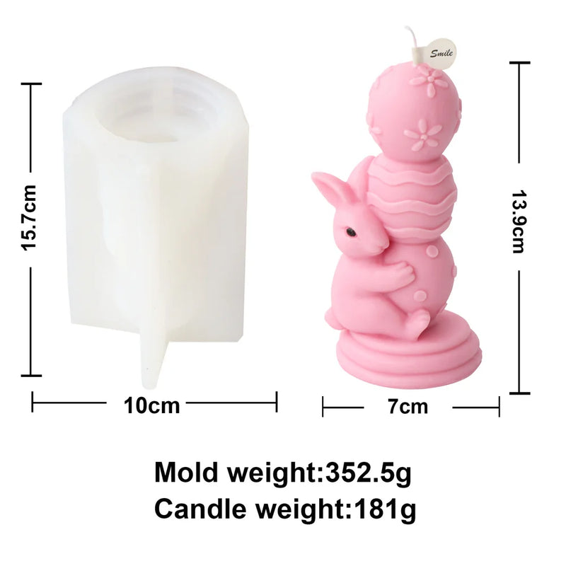 Easter Bunny Candle Mold 3D Rabbit Candle Silicone Molds Easter Bunny Resin Casting Mould for DIY Candle Making Polymer Clay