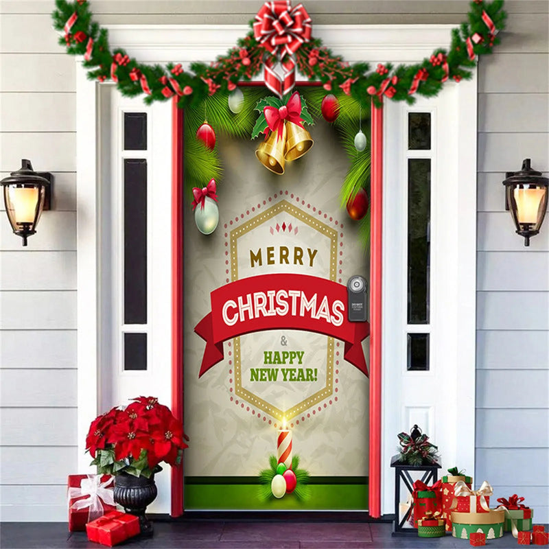 Christmas Door Cover Decoration Green Christmas Background Cloth Christmas Door Cover Door Hanging New Year Party Decoration