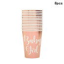 8pc Baby Girls  Disposable Tableware Baby Girl Paper Napkin Plate Cup Baby Girl Happy Birthday Party Decor Kids Baptism Supli