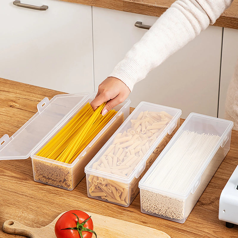 Plastic Spaghetti Storage Box With Lid Multifunctional Kitchen Noodle Organizer Box Fridge Rectangle Storage Container