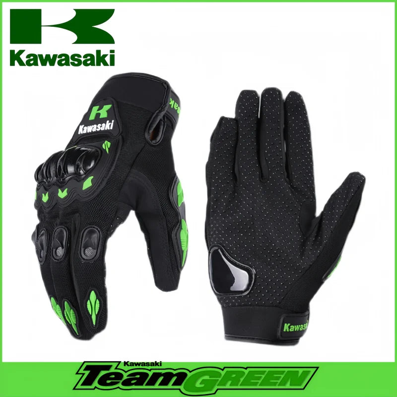 New Kawasaki Summer Breathable Full Finger Gloves Non slip Wear resistant Motocross Racing Gloves Touch Screen  Biker Gloves ﻿