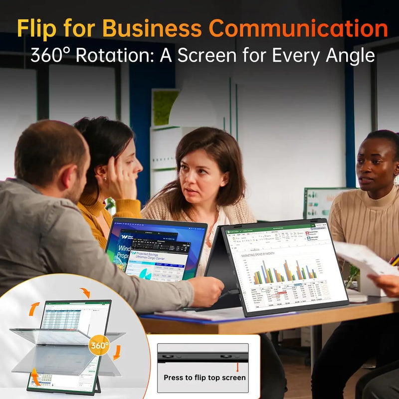 UPERFECT Delta 15.6" Dual Portable Monitor For Laptop Screen Extender 1080P HDR 360° Folding Stacked with Stand For Laptop PC