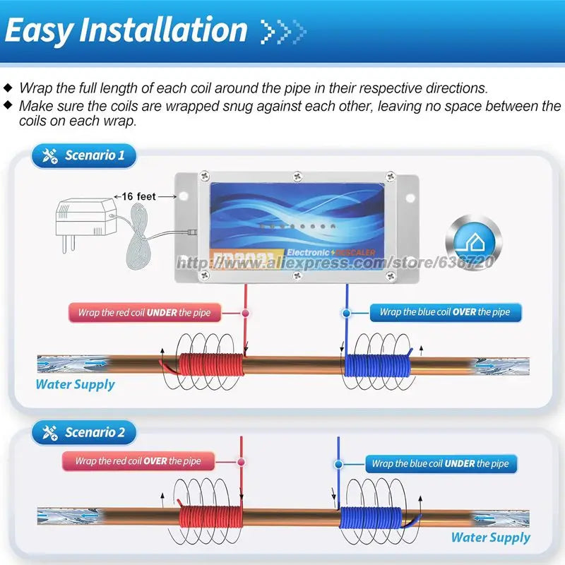 Whole House Water Descaler, Alternative Electronic Salt-Free Hard Water Conditioner, Reduces Limescale Prevent Deposits Build-up