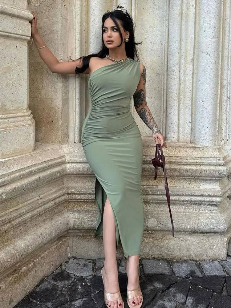 Fashion Sexy Maxi Dress Women New Summer Solid Sleeveless Backless Slim Split Dress Female Off Shoulder Club Elegant Party Dress