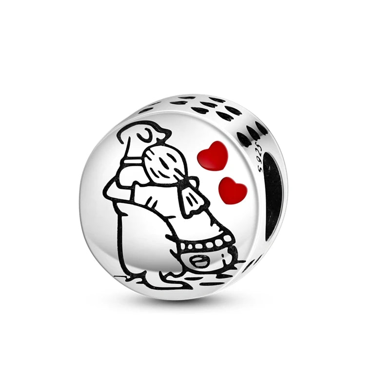 Silver Plated Boy Girl Couple Lovers Beads Charms Zirconium Dangle Fit Original Pandora Bracelet Necklace Jewelry Women Gift