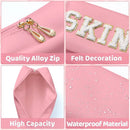 Patch Cosmetic Bag Stitched Letters PU Leather Waterproof Cosmetic Bag Travel Organizer for Women Teen Girls Makeup Bags New