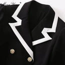 MoaaYina Fashion Runway Autumn Winter Jackets Coat Women Turn-down Collar Long Sleeve Double buckle Lady Black Office Outerwear