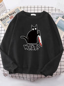 Kitchen Knife Black Cat Wha? Women Sweatshirt Harajuku Casual Hoody Fashion Loose Hoodie Soft Warm vintage Fleece Female Tops