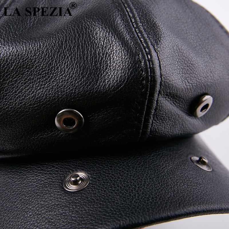 LA SPEZIA Octagonal Cap Real Leather Men Black Vintage Newsboy Caps Male Spring Casual Gatsby Hat Classic Painter Flat Hats