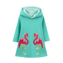 Jumping Meters New Arrival Unicorn Princess Hooded Dress for Autumn Winter Stripe Fashion Children Cotton Clothing Baby