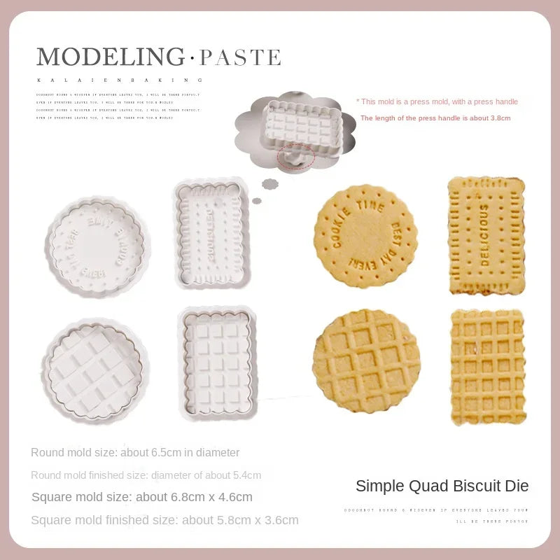 4pcs Round Square Sandwich Cookie Cutter Mold DIY 3D Fondant Stamp Biscuit Moulds Cake Decoration Kitchen Baking Supplies