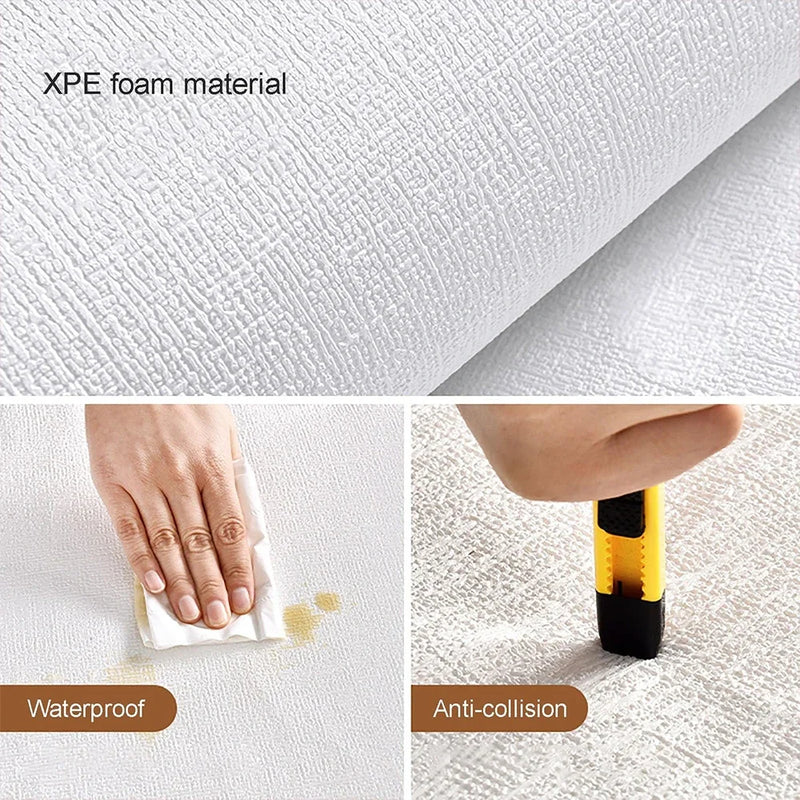 Linen 3D Foam Self-adhesive PVC Thickened Waterproof Background Wall Renovation Wallpaper Wall Stickers for Bedroom Living Room