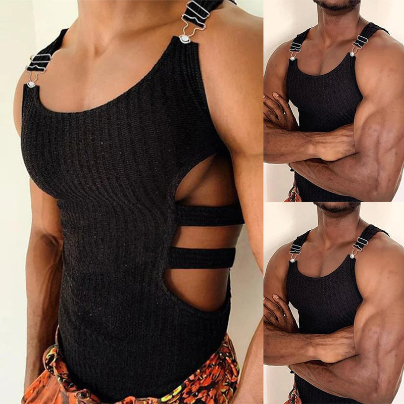Mens Knitted Tank Tops 2023 New Sexy Man Sleeveless Muscle Vest Fashion Slim Fit Crop Tops Hollow Undershirts T-shirts