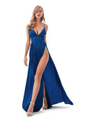 Green Red Satin V Neck 2 Splits Party Dress Backless Sexy Maxi Dress Empire Sleeveless Night Club Long Dresses