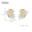 ZAKOL Fashion Yellow Leaf Stud Earrings for Women Shinny Geometry Cubic Zirconia Bridal Earring Wedding Party Jewelry