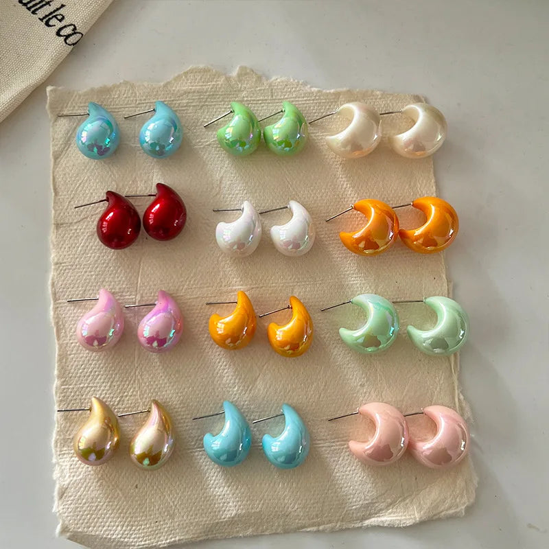 Colorful Water Drops Shining Earrings Korean Minimalist Temperament New Trend Elegant Jewelry Gifts Dropshipping