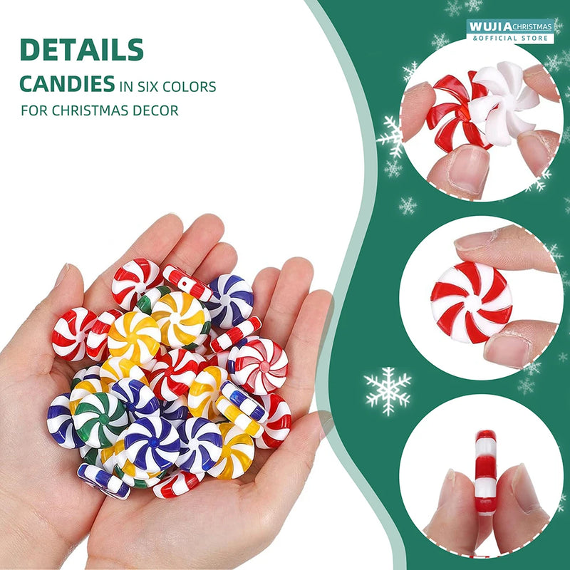 12/24pcs New Year Acrylic Candy DIY Xmas Tree Hanging Christmas Artificial Candies Peppermint Ornaments Red White Sweets Navidad