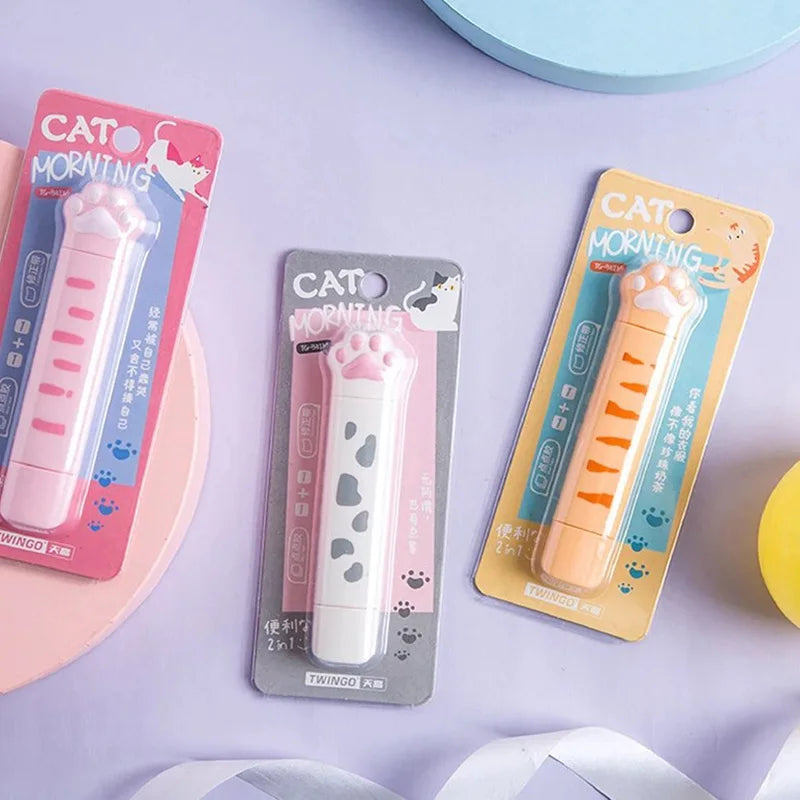 2Pcs Cat Claw Correction Tape Kawaii Portable Large Capacity Correction Tape Creative Cute School Supplies Stationery