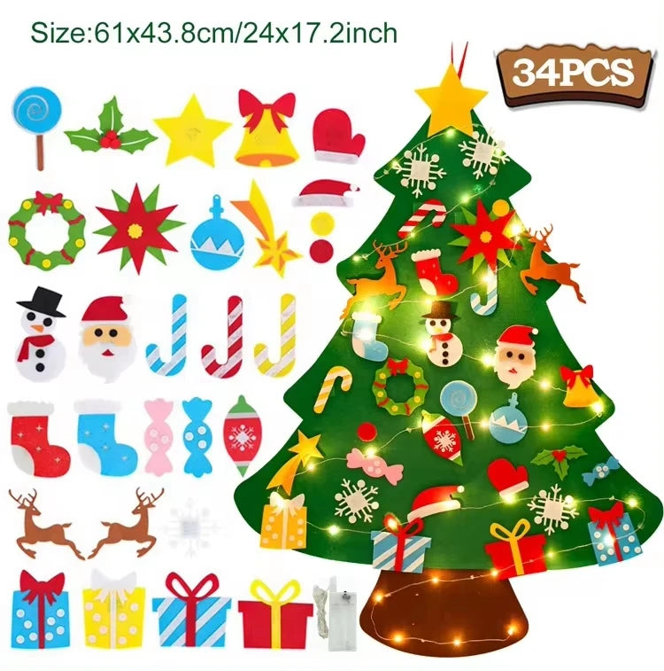 DIY Felt Christmas Tree with Light Merry Christmas Decoration For Home 2024 Xmas Tree Ornaments Navidad Noel New Year Gifts 2025