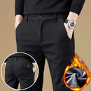 Stretch Fleece Casual Pants Men Korean Thickened Straight Thermal Velvet Pants Male Winter Business Soft Slim Fit Trousers