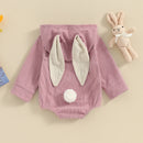 3D Bunny Ear Baby Girls Boys Romper Spring Corduroy Toddler Clothes Cute Long Sleeve Hooded Jumpsuit Infant Kids Easter Clothes