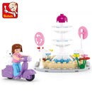 SLUBAN Girl Princess Royal Carriage Wagon Horse Racing Party Model Building Blocks Enlighten Action Figure Toys For Children