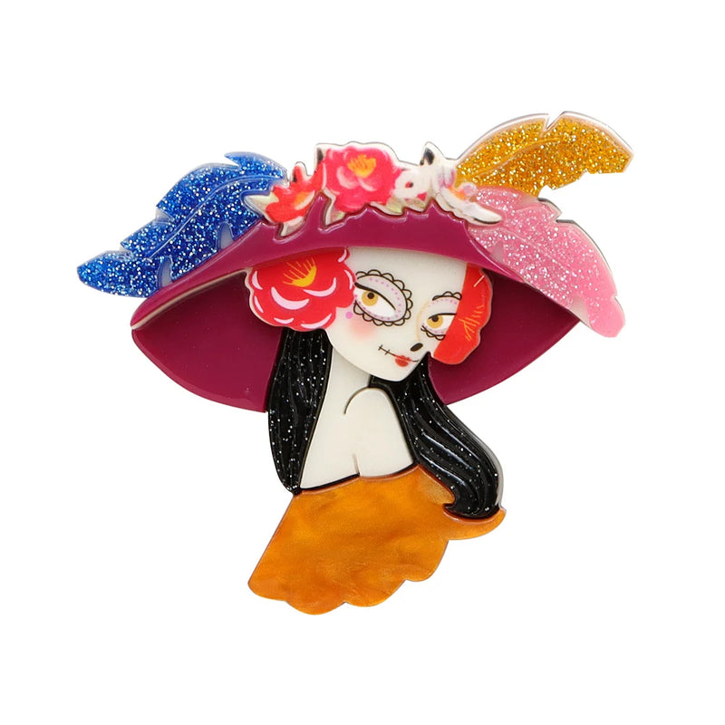 CINDY XIANG Acrylic Skeleton Make Up Girl Brooch Halloween Pin New 2024