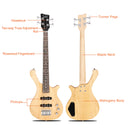 Glarry GW101 36in Small Scale Electric Bass Guitar Suit With Mahogany Body SS Pickups, Guitar Bag, Strap, Cable Burlywood