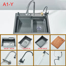 Gold Multifunctional Kitchen Waterfall Sink Digital Display Large Single Sink Dish Basin Sink 304 Stainless Steel