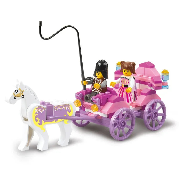 SLUBAN Girl Princess Royal Carriage Wagon Horse Racing Party Model Building Blocks Enlighten Action Figure Toys For Children