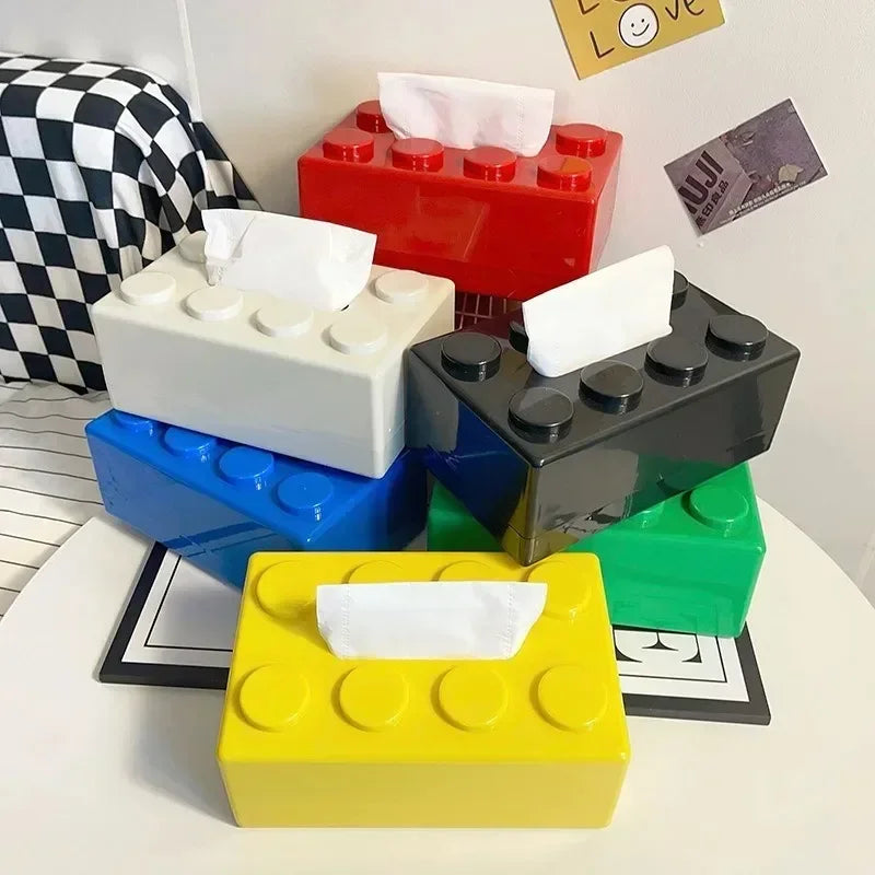 New Creative Building Blocks with Spring Tissue Box Wall-mounted Perforation-free Paper Holder Bathroom Face Towel Box Organizer