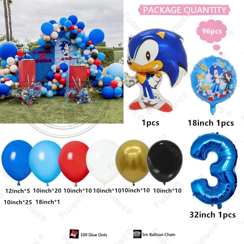 96pcs Sonic Themed Birthday Party Decoration Balloon Garland Set Is Suitable for Boys' Birthday Baby Shower Party Decoration