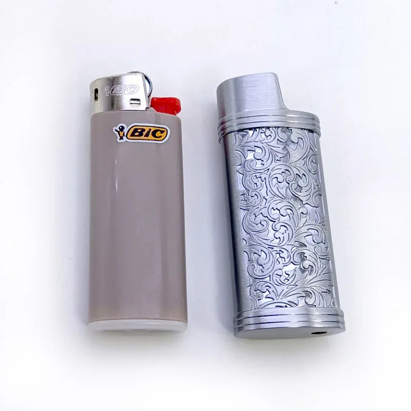Vintage Arabesque Bic J5 Lighter Case Metal Armor 60mm BIC Lighters Cover Metal Case Plastic Lighter Protection Case