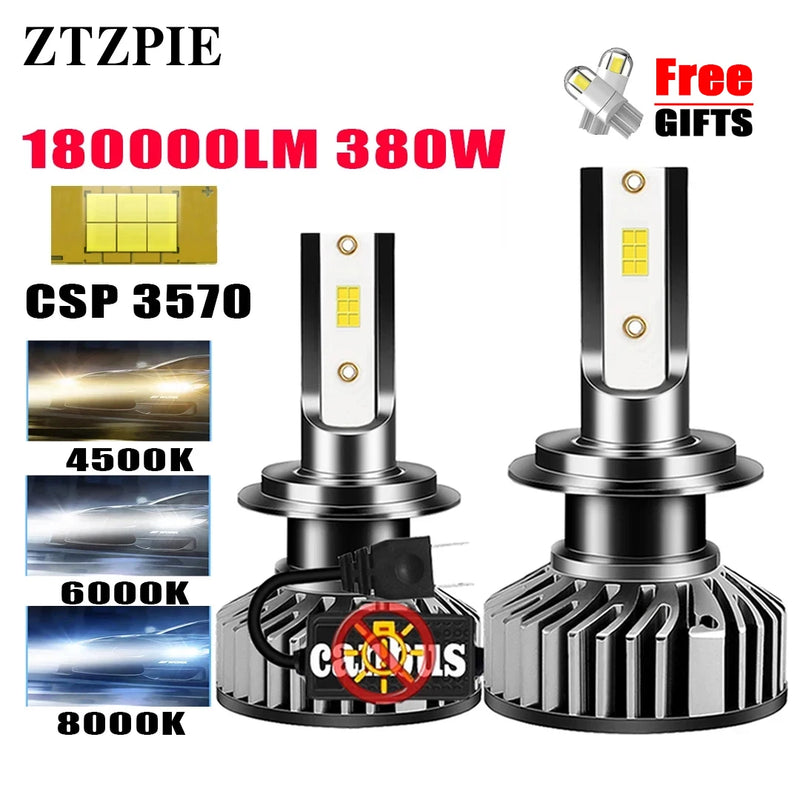 ZTZPIE 6000K HB3 HB4 9005 9006 H1 H7 H4 H11 Bulb Canbus Led Lamp CSP 3570 Car Headlight Fog Light 380W 180000LM White Light