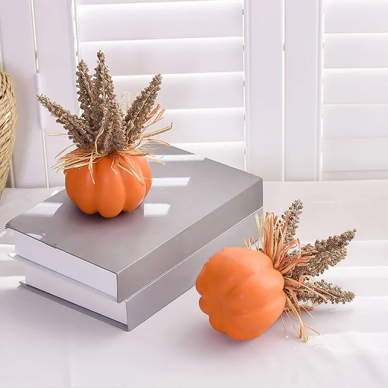 1PC Simulated Green Plant Pot 20CM(H) Wheat Pumpkin Pot Home  Halloween  Thanksgiving Decoration-77023