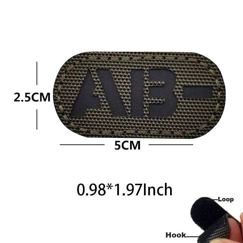 5*2.5CM IR Reflection Blood Type A B AB O POS NEG Embleem Hook and Loop Patches,Tactical Badges Clothes Stickers Glow in Dark