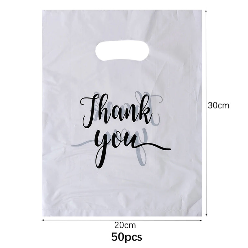 100/50/10Pcs Thank You Gift Bags Wedding Birthday Guest Gift Wrap Plastic Shop Bags Small Business Candy Pastry Store Packaging