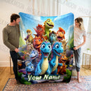 Personalized Customized Name Blanket Cartoon Dinosaur Print Warm and Comfortable Blanket for Sofa Bed Travel Camping Picnic Car