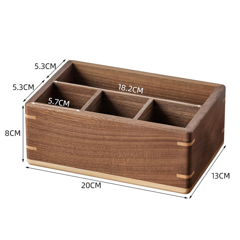 Office Home Desktop Organizer Black Walnut Ebony Wooden Storage Box Multi Compartment Remote Control Stationeries Pen Holder