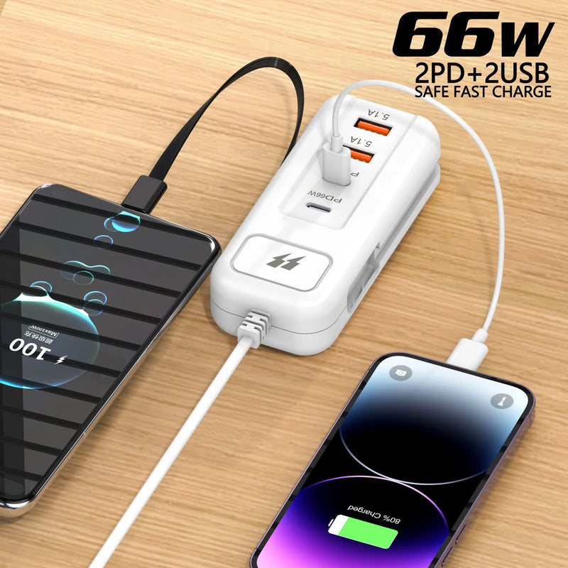 4 Ports USB Charger PD 66W Fast Charging Wall Chargers For iPhone Xiaomi Samsung Mobile Phone Travel Power Socket Adapter