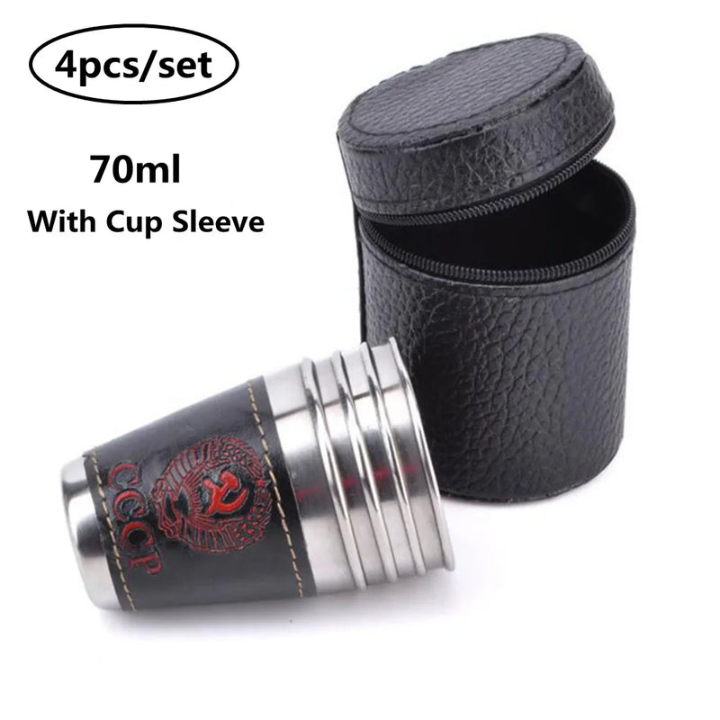 4pcs 70ml Stainless Steel Cups Water Mug With Case Bag Outdoor Travel Camping Picnic Drinkware Set For Whisky Wine Portable