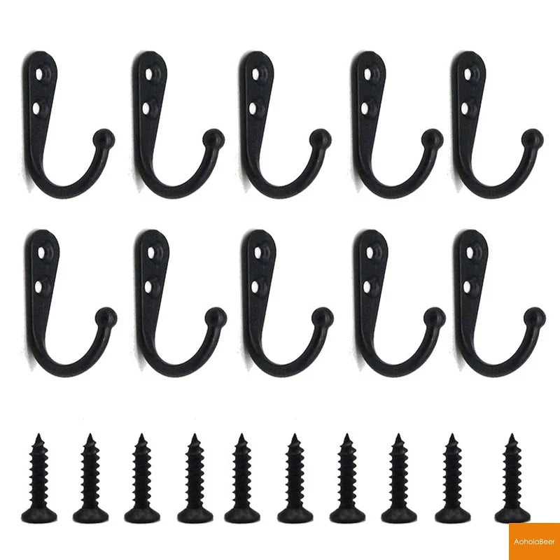 10 Pack Wall Hooks with Screws Alloy Hanging Single Hook Bathroom Coat Clothes Hanger Two Colors Available Home Accessories