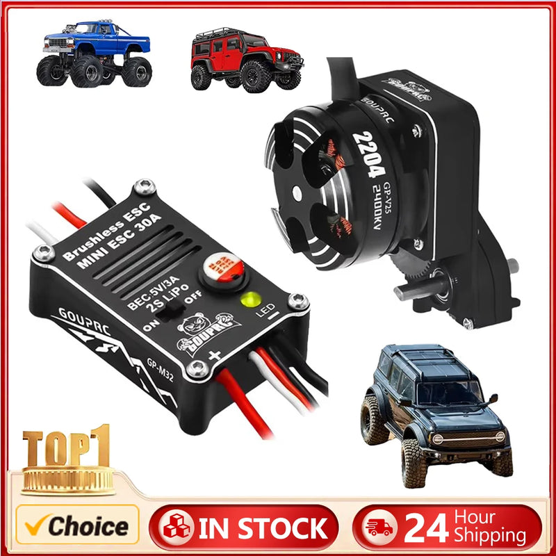 2204 2400KV Brushless Outrunner Motor with Transmission and 30A ESC for 1/24 RC Crawler Axial SCX24 Upgrade