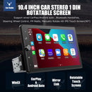 ESSGOO 10.4" Car Stereo Single DIN Wireless CarPlay Android Auto Rotatable Touch Screen Bluetooth GPS Nav Radio Player Head Unit