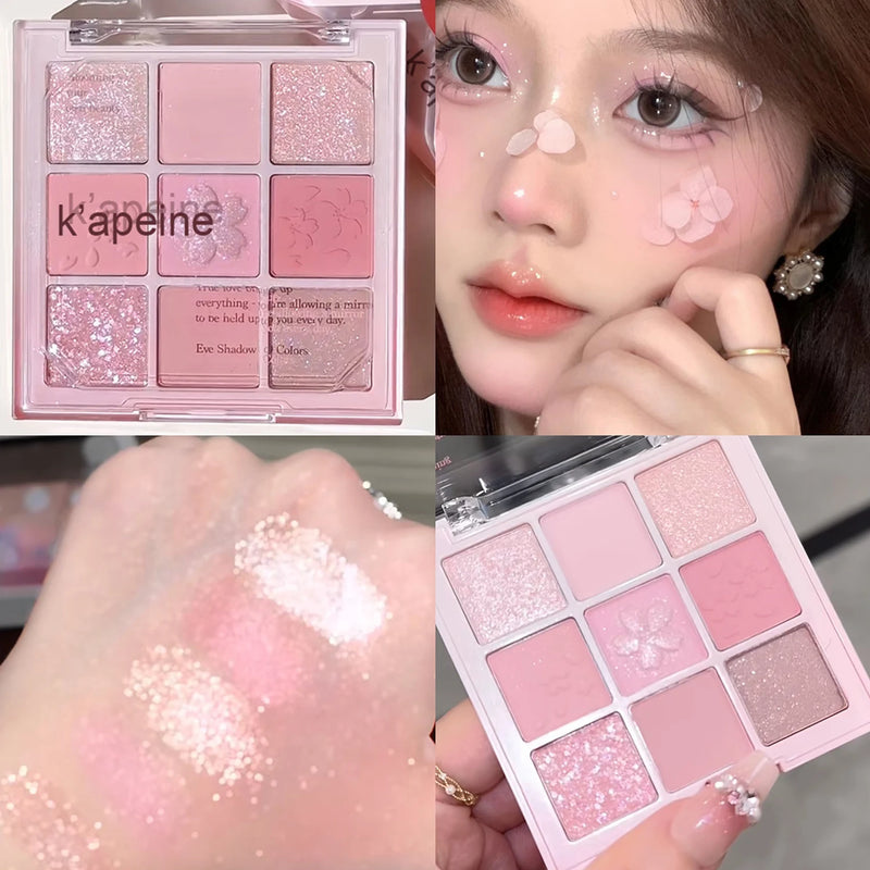 Sakura Nine-color Eyeshadow Palette Glitter Peach Pearly Eye Shadow Nude Long Lasting Korean Charming Eyes Make Up Palette