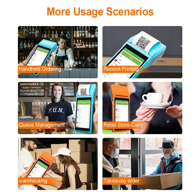 Handheld Android 8.1 PDA POS Printer 58mm Mobile Receipt Bill Thermal Printer 5.5 HD Support WiFi 1D/2D Scanning POS System